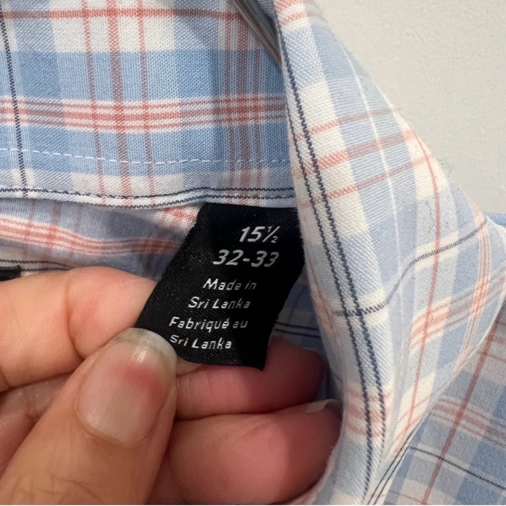 Nordstrom Non Iron Trim Fit Blue Plaid Men's Button Up Shirt Size 15 1/2 32-33 - Picture 3 of 5